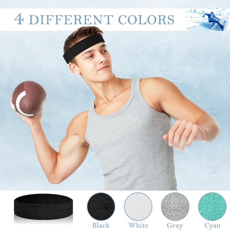 PEASUG 4 Pack Headbands for Men, Sweat Bands Headbands Men & Women, Cotton Terry Sweat Bands for Tennis, Basketball, Running, Gym, Working Out - Image 4